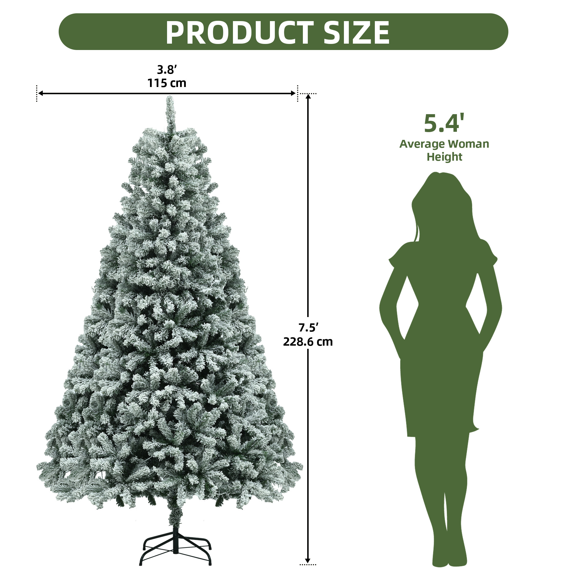 Uforic 7.5ft Pre-lit Snow Flocked Christmas Tree with 1450 Branch Tips & 550 Lights, Christmas Pine Tree with Remote, 11 Light Modes,Green