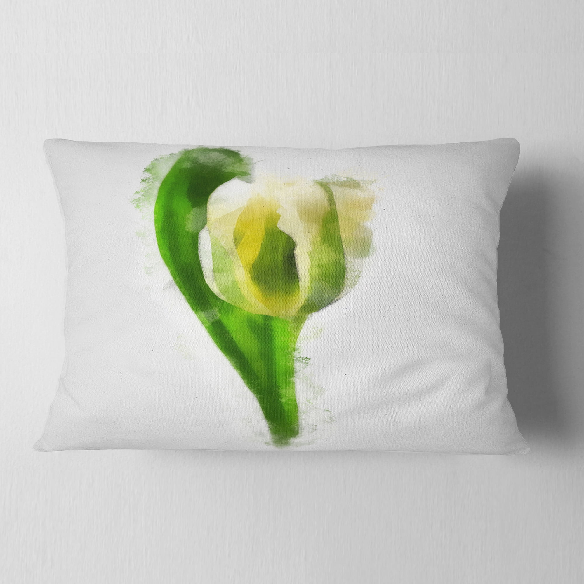 Designart White Tulip with Green Leaves - Floral Throw Pillow - 12x20