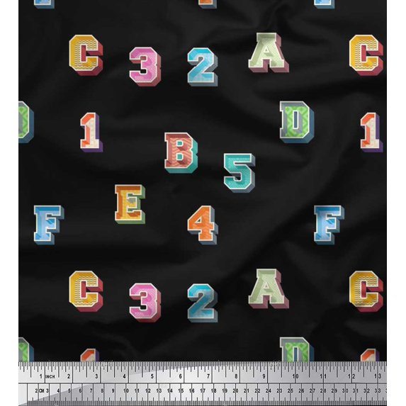 Soimoi Polyester Crepe Fabric Numbers & Alphabets Text Printed Craft Fabric by The Yard 42 Inch Wide