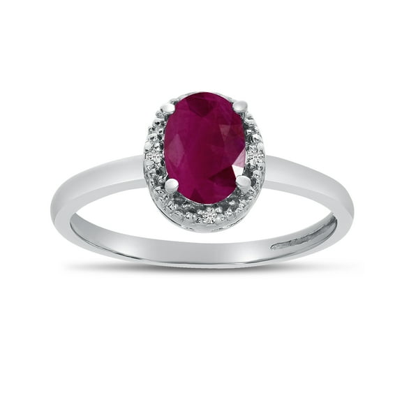 10k White Gold Oval Ruby And Diamond Ring
