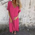 thumbnail image 5 of ClodeEU Women's Linen Blend V Neck Short Sleeve Midi Dress,Lightweight Casual Loose Fit Summer Dress Hot Pink,Women's Plus XXL, 5 of 9