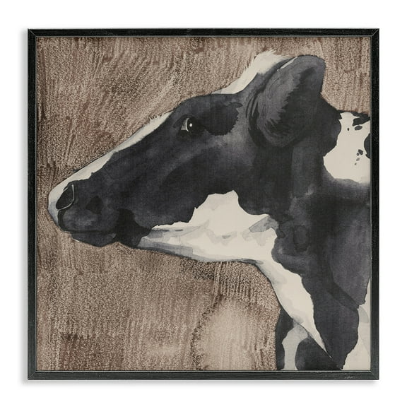 Stupell Industries Rustic Cow Looking Left Animals & Insects Painting Black Framed Art Print Wall Art, 12 x 12