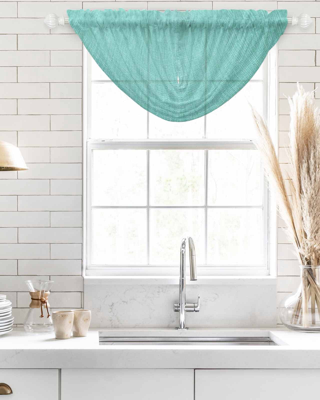 Turquoise Waterfall Valances for Windows, Farmhouse Burlap Solid Teal Color Modern Linen Texture Sheer Valance Curtains, Rod Pocket Elegant Swag Valances for Living Room Bedroom, 47.2"x38.5", 2 Panel