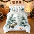 thumbnail image 3 of Manfei Rustic Xmas Reindeer King Bedding, Winter Pine Tree King Bed in a Bag, White Sage, Gray Reversible, 7-Piece, 3 of 6