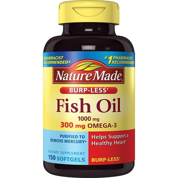 nature made burpless fish oil 1000 mg w. omega-3 300 mg softgels 150 ct