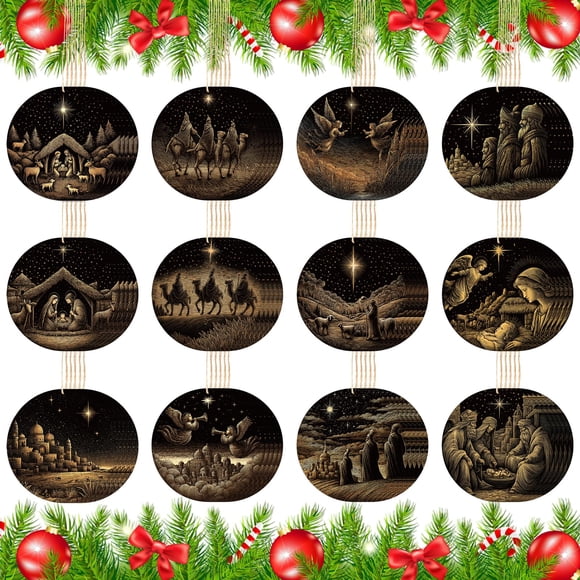 60 piezas de adornos de madera para árbol de Navidad con forma de belén de Soaoo