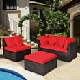 thumbnail image 3 of Patiojoy 4-Piece Outdoor Rattan Sofa Set Sectional Conversation Couch Ottoman Red, 3 of 6