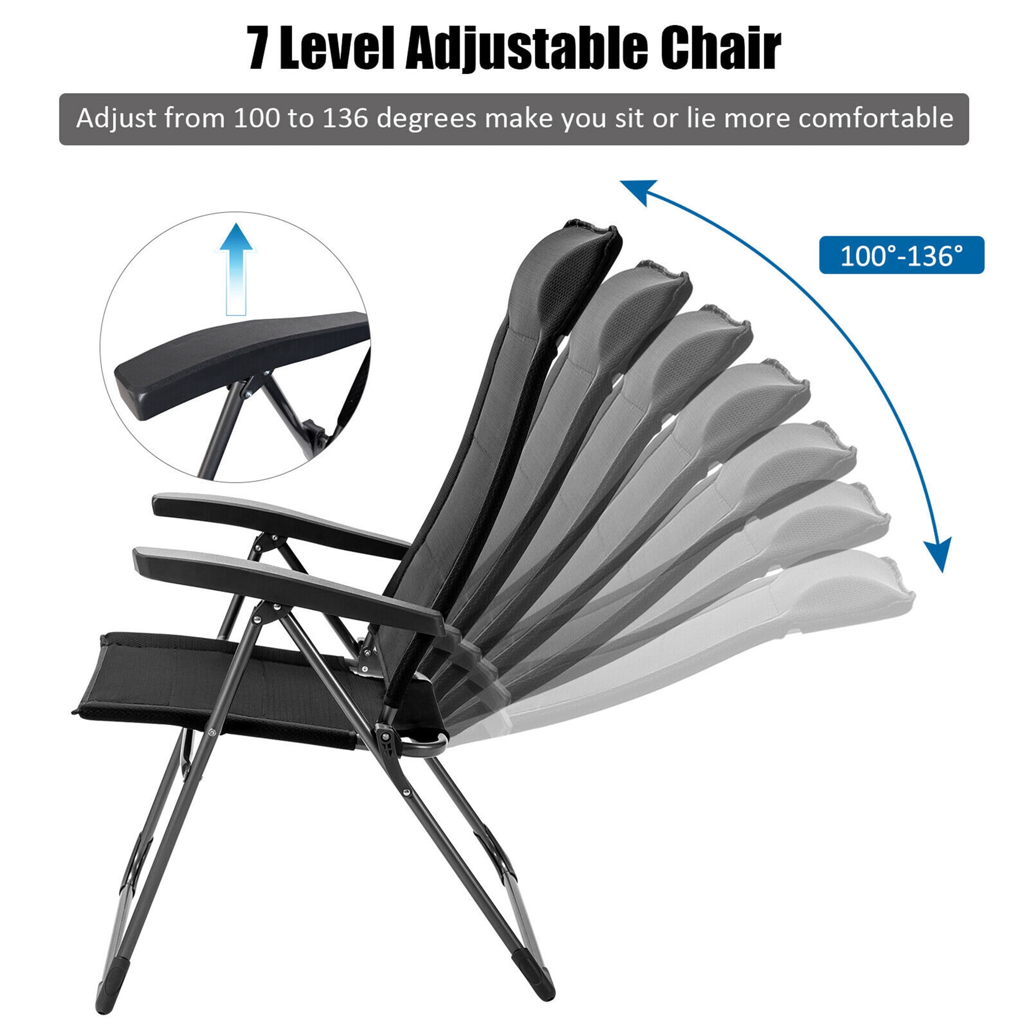 Gymax 2PCS Patio Folding Dining Chairs Portable Camping Headrest Adjust Black