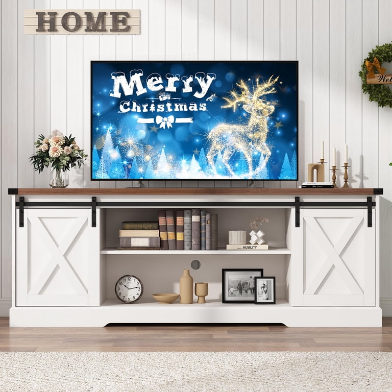 Chvans Farmhouse TV Stand With Barn Doors, 70 Inch photo 7