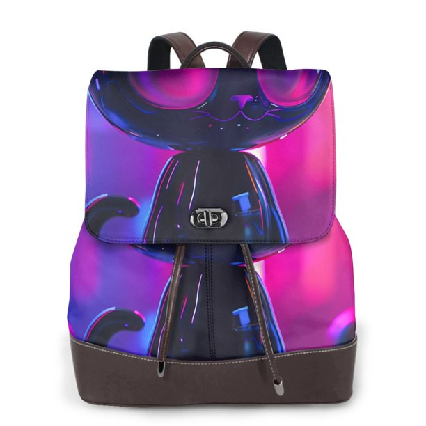 Balery Neon Toy Cat Reflections Mochila de Cuero para Mujeres, Gran Capacidad, Bolsa de Viaje Multifuncional, Mochila de Cuero y Bolsa de Hombro para Mujeres