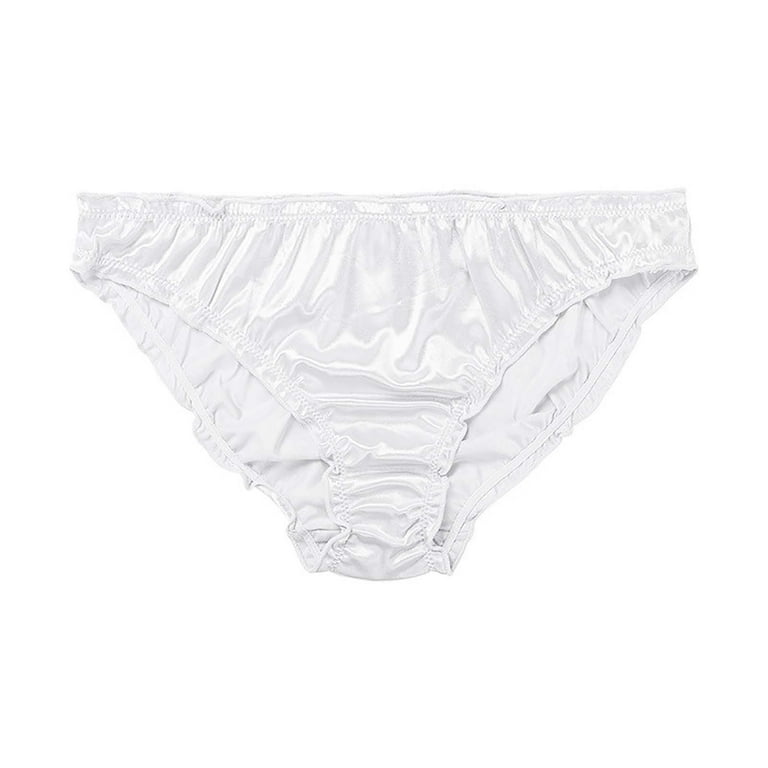 XMMSWDLA Womens Sexy Underwear, Satin Bikini Panties Silky Lace Underwear  Panty Women's Sexy Satin Panties Mid Waist Wavy Cotton Crotch Briefs White