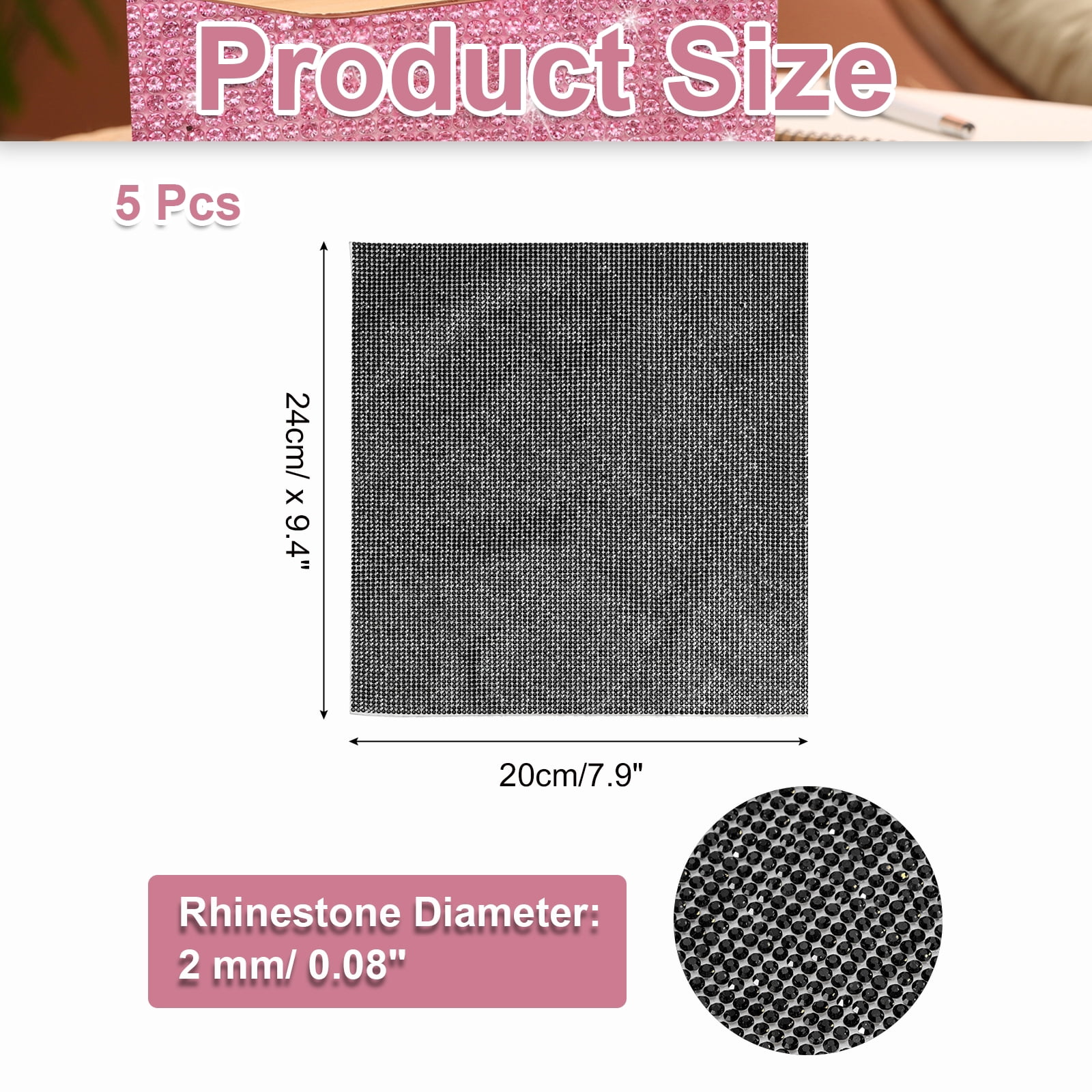 Uxcell 5 Pcs Bling Crystal Rhinestone Sheet, 7.9"x9.4"Self Adhesive Rhinestone Stickers, Bling Diamond Sticker for DIY Crafts Gifts Phone Car Decorations, Black