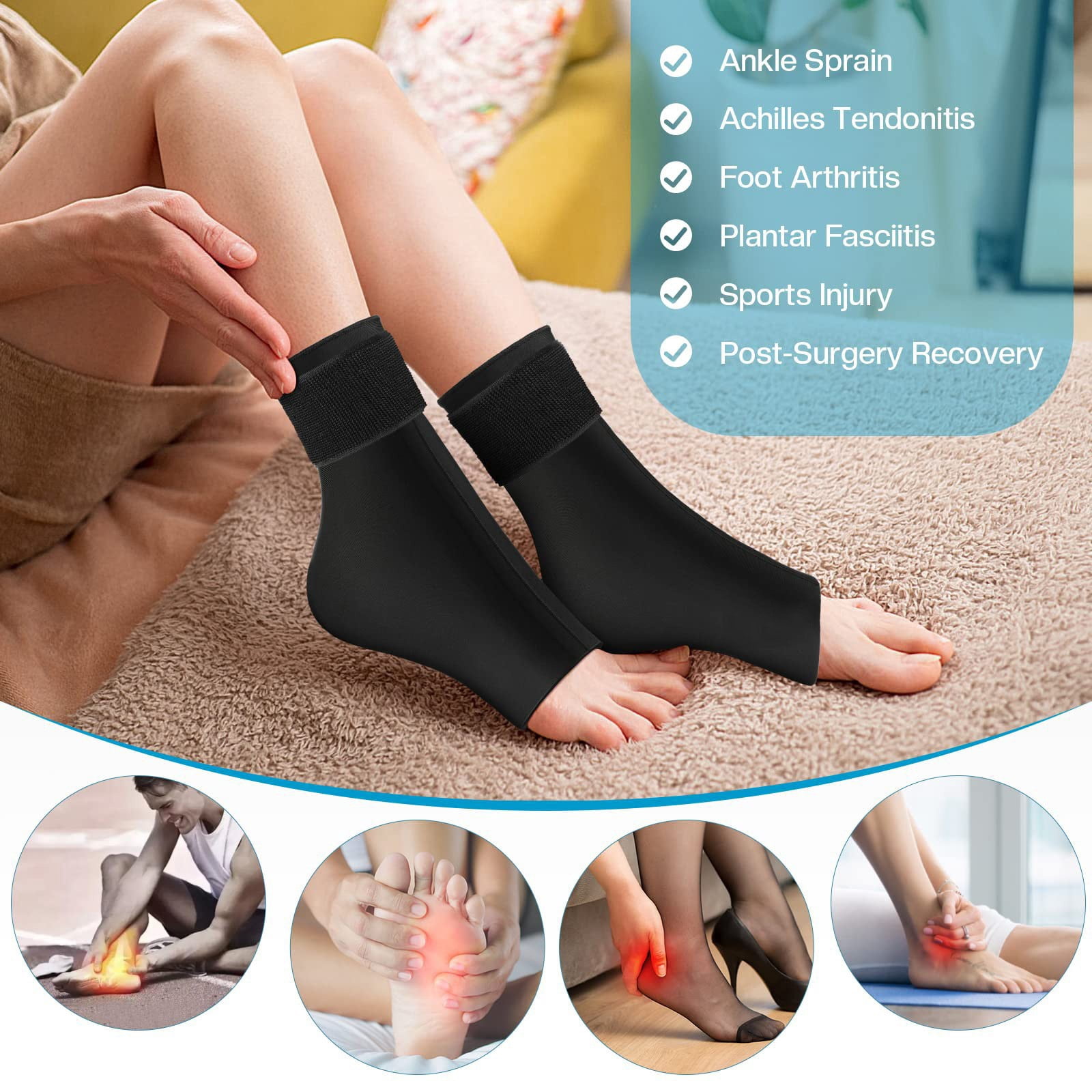 1Pack Reusable Solid Gel Ankle Ice Pack Wrap, Hot Cold Therapy for Foot Pain Relief, Adjustable Ankle Protector for Arthritis Swollen Injury