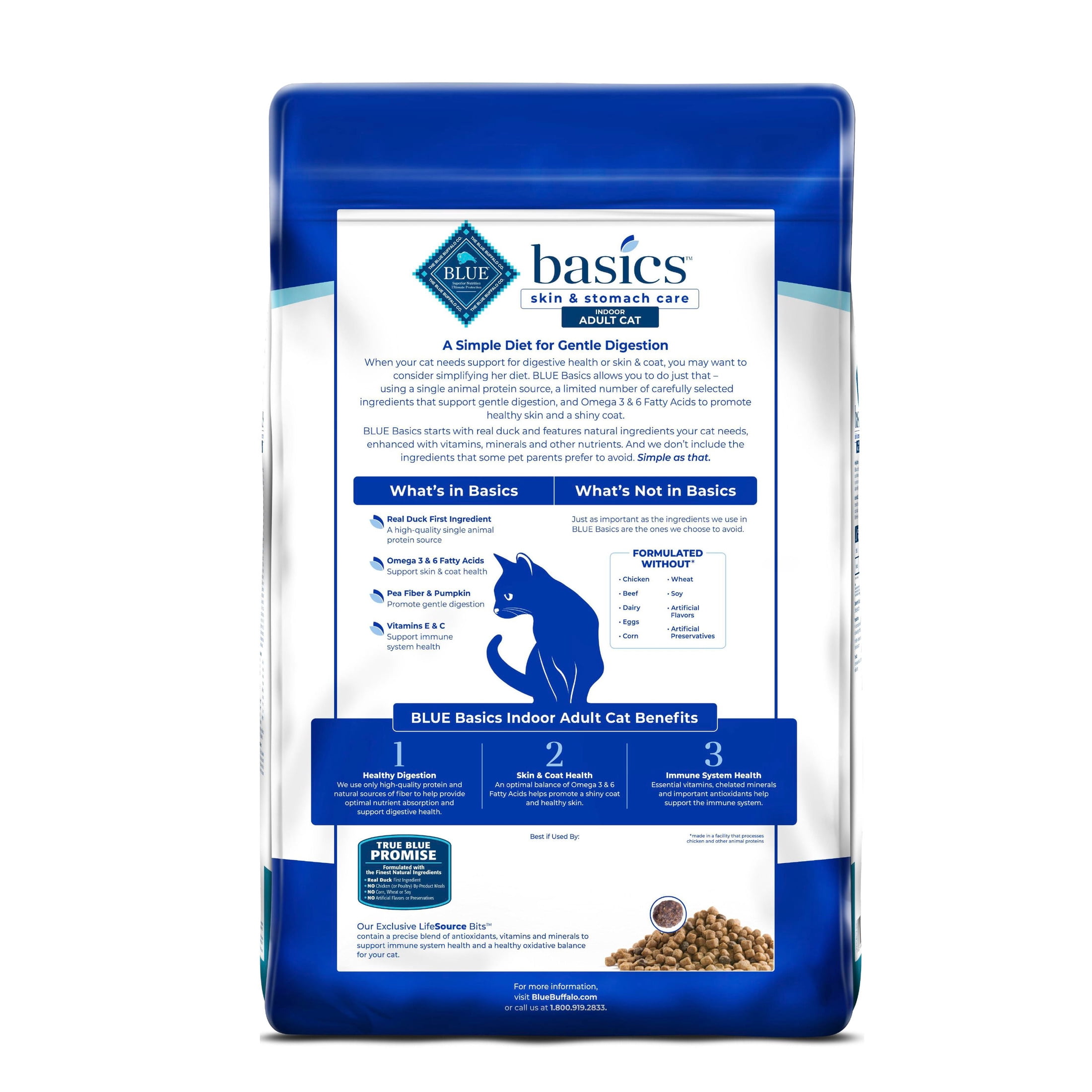 Blue Buffalo Basics Dry Cat Food Skin & Stomach, Duck & Potato, Chicken Free, 11lb Bag