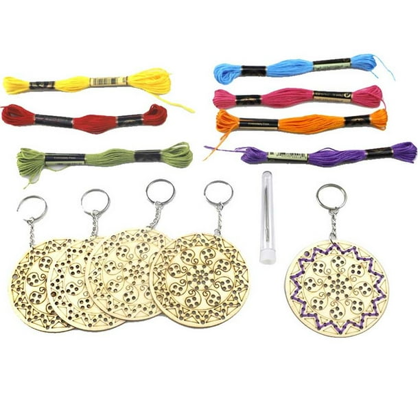 Kearding Kit de llavero de punto de cruz de 5 piezas, rebanadas de llavero de redondas DIY bordado sin terminar colgante artesanal Almacenamiento y organización del hogar Kearding HA023787-00