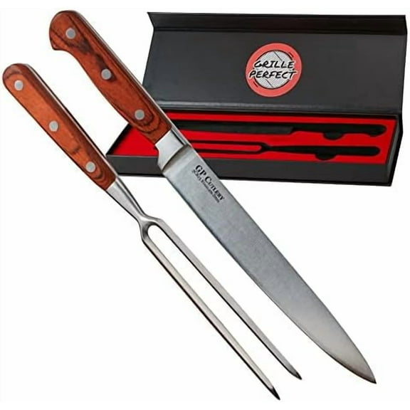 Meat Carving Knife Set with Fork, Kitchen Tool for Turkey, Ham, Pork, Full Tang Stainless Steel, Hardwood Handle and Gift Storage Box$$Home Decor, Kitchen, & Other