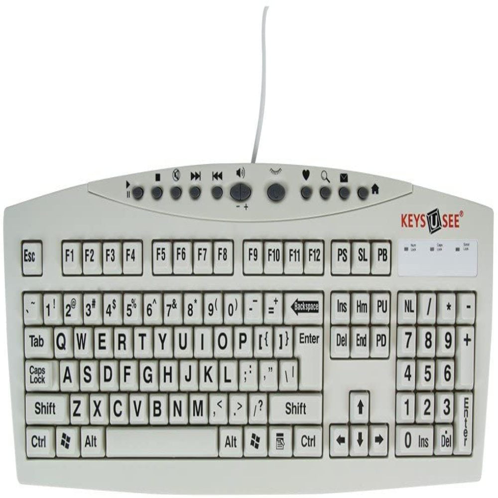 Keys-U-See Large Print USB Wired Computer Keyboard (White Ivory Standard  Sized Keys with Jumbo Large Black Letters) for Visually Impaired  Individuals 