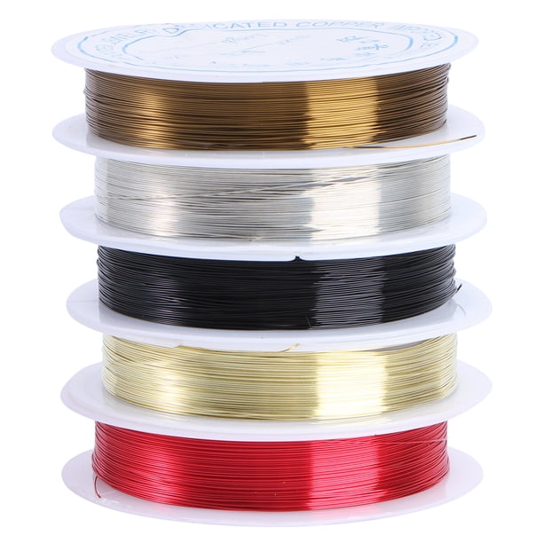 5 rollos de alambre de cobre puro sin recubrimiento, resistente al deslustre, para abalorios, 55 yardas, para manualidades, abalorios y bisutería (bronce rojo, latón, negro, plata y café)