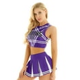 thumbnail image 3 of Sxiwei Womens Cheerleading Costume Dress Crop Top with Mini Pleated Skirt Cheer Leader Outfits Purple S, 3 of 7