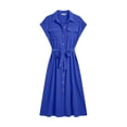 thumbnail image 5 of ClodeEU Women's Collar Cap Sleeve Drawstring Waist Button Midi Shirt Dress,Casual Summer Dress Blue,Women's Plus S, 5 of 5