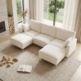 thumbnail image 4 of Ktaxon U-Shaped Sofa with 2 Removable Ottomans, Flannel Deep Seat Couch for 3, Convertible Sleeper, Beige, 4 of 11