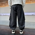 thumbnail image 5 of Girls Cargo Pants Classic Fit Cargo Jogger Pants Wide Leg Black Cargo with Pockets Cute Outfits for Girls 10-11 Years, 5 of 5