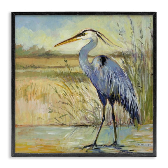 Stupell Industries Traditional Scenic Great Blue Heron Black Framed Giclee Art, 12 x 12, by Susan Winget