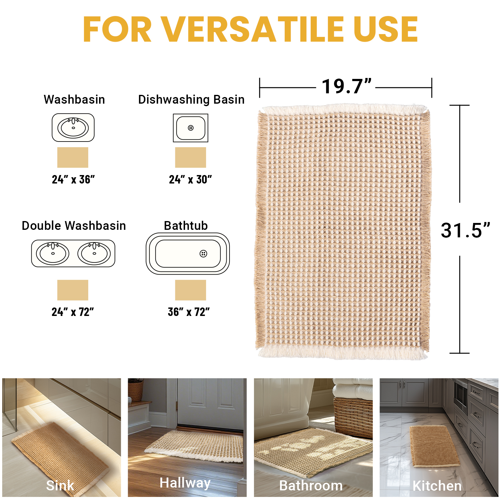 Ultra Absorbent Waffle Bath Rugs,31.5"x19.7"