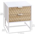 thumbnail image 3 of HOMCOM Nightstand with 2 Drawers and Steel Frame, Side Table, White, 3 of 10