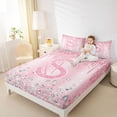 thumbnail image 4 of Homewish Initial Letter S Queen Sheet Sets,Pink Sequin Print Flat Sheet,3D Diamond Queen Fitted Sheet For Girl,Breathable Bedroom Decoration,4-Piece, 4 of 7