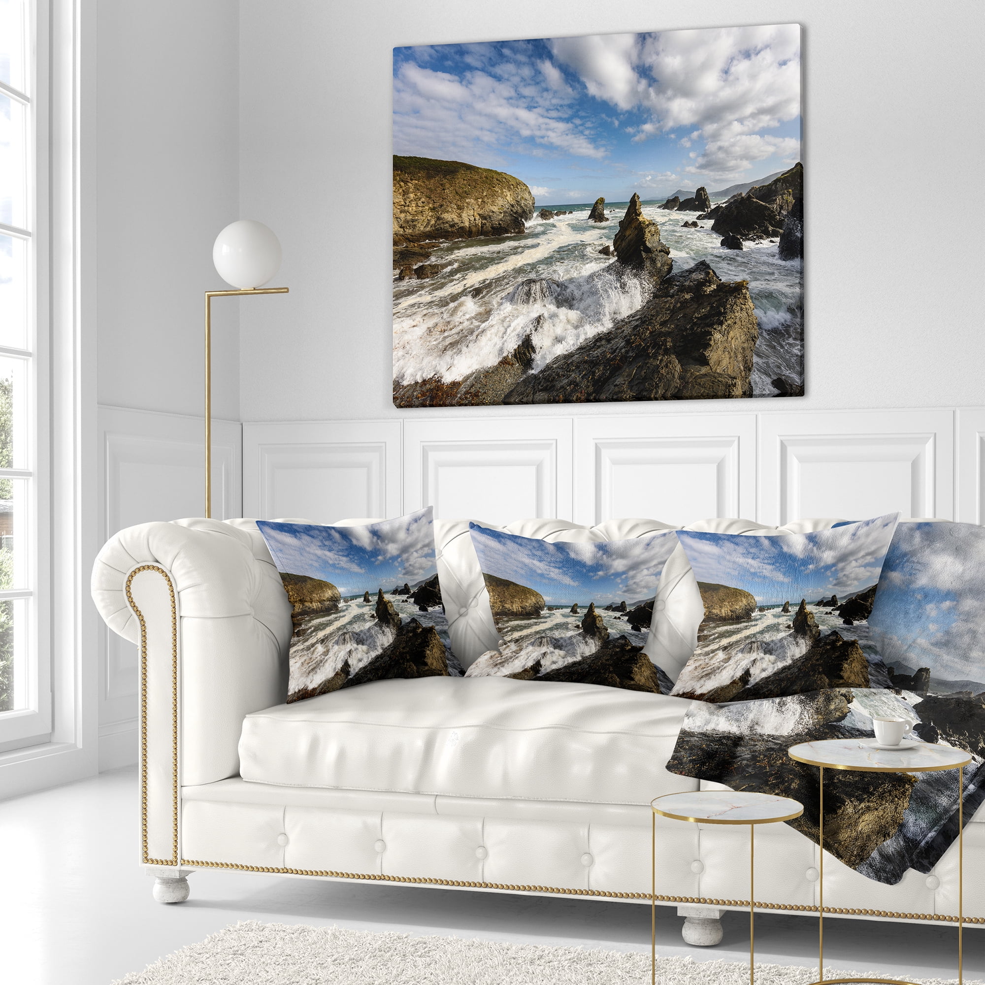 Designart Blue Atlantic Coast in Spain - Seashore Photo Throw Pillow - 18x18