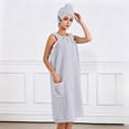 thumbnail image 2 of Terry Cloth Robes for Women Wearable Bath Towel Dress Absorbent Sleeveless Wrap with Pocket Hair Drying Cap for Home Spa Shower Wear, 2 of 8