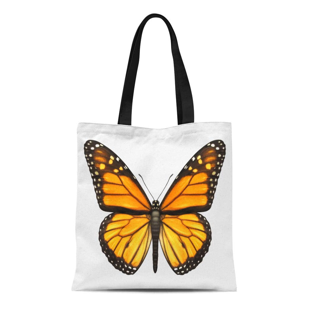 LADDKE Canvas Tote Bag Monarch Butterfly Open Wings in Top View As ...