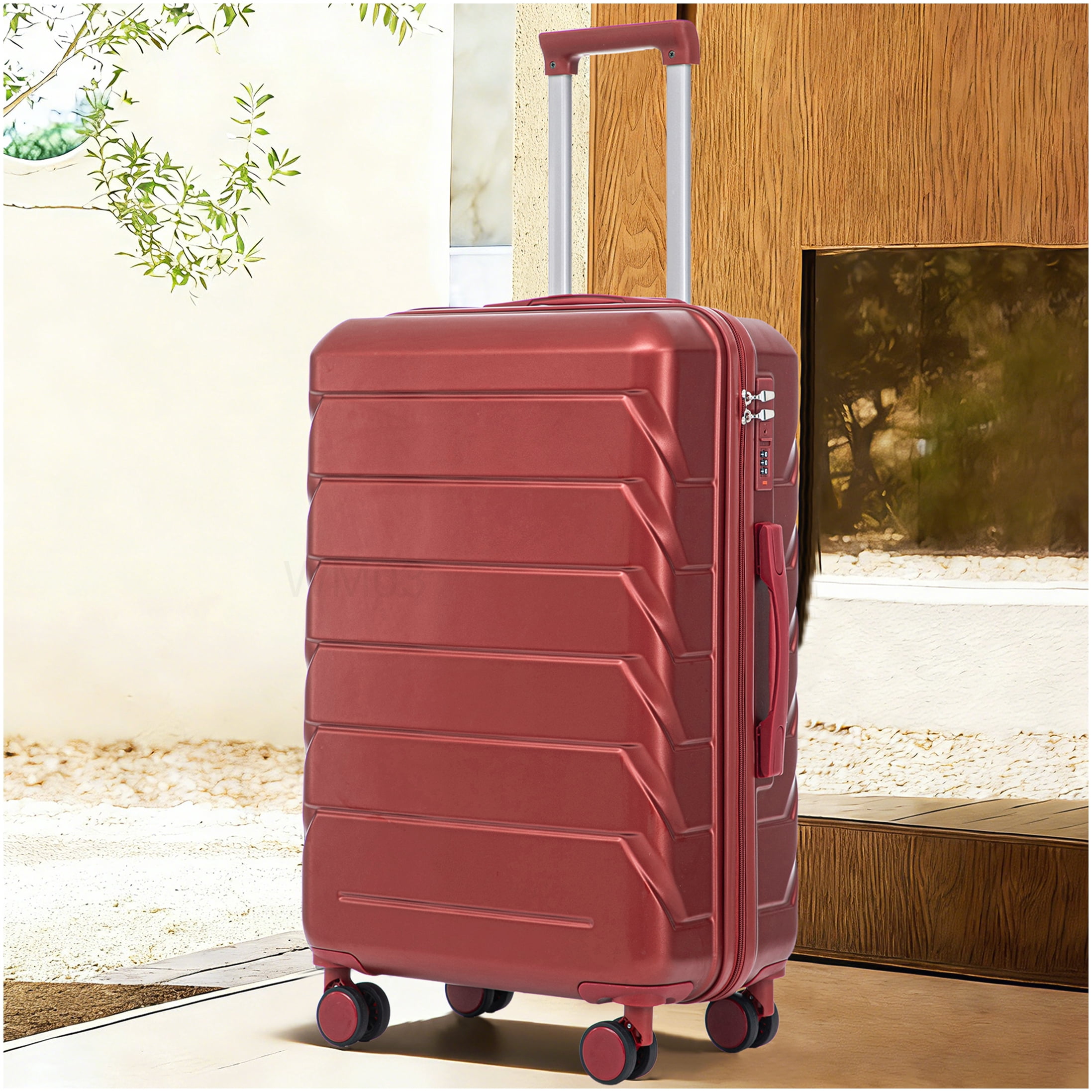 CHAMPFLAG 28 Inch Checked Luggage with Spinner Wheels, Durable ABS Hardshell in Wine Red, Features TSA Lock &; Large Capacity for Travel