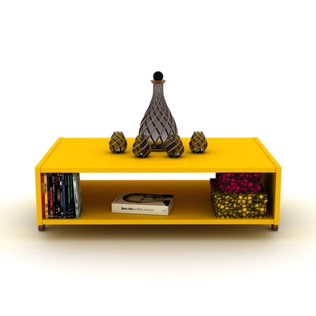 Kipirio Wood base with shelf coffee table, Easy to assemble, Yellow