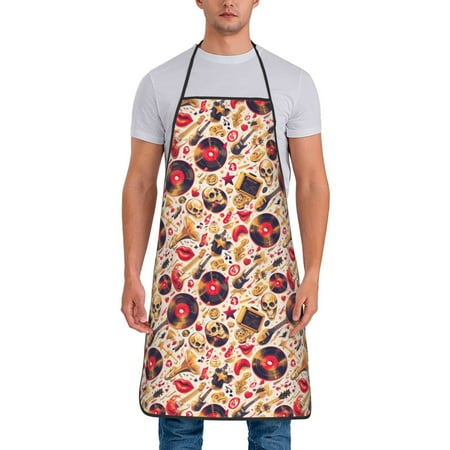 

Lukts gold Skull Guitar record Print Unisex Tie-Up Aprons Bibs for Chef Kitchen Grill Beverage Shop