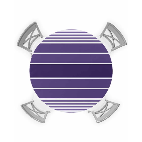 nqOlkjepod Purple Ombre Stripe Round Tablecloth, Fitted Table Cover with Elastic for 45"-54" Round Tables, Farmhouse Striped Gradient Table Cloth Outdoor Indoor Dinning Party Waterproof Tablecloths