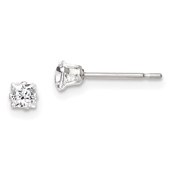 Primal Silver Sterling Silver 3mm Square Snap Set Cubic Zirconia Stud Earrings