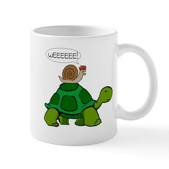 CafePress - Snail On Turtle Mugs - 11 oz Ceramic Mug - Novelty Coffee Tea Cup