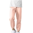 thumbnail image 3 of Trendy Summer Jogger Sweatpants, Children's Solid Color Sporty Full Length Pants With Elastic Waist for Middle and Large Boys and Girls, Size 6-7Years, Pink, 3 of 8