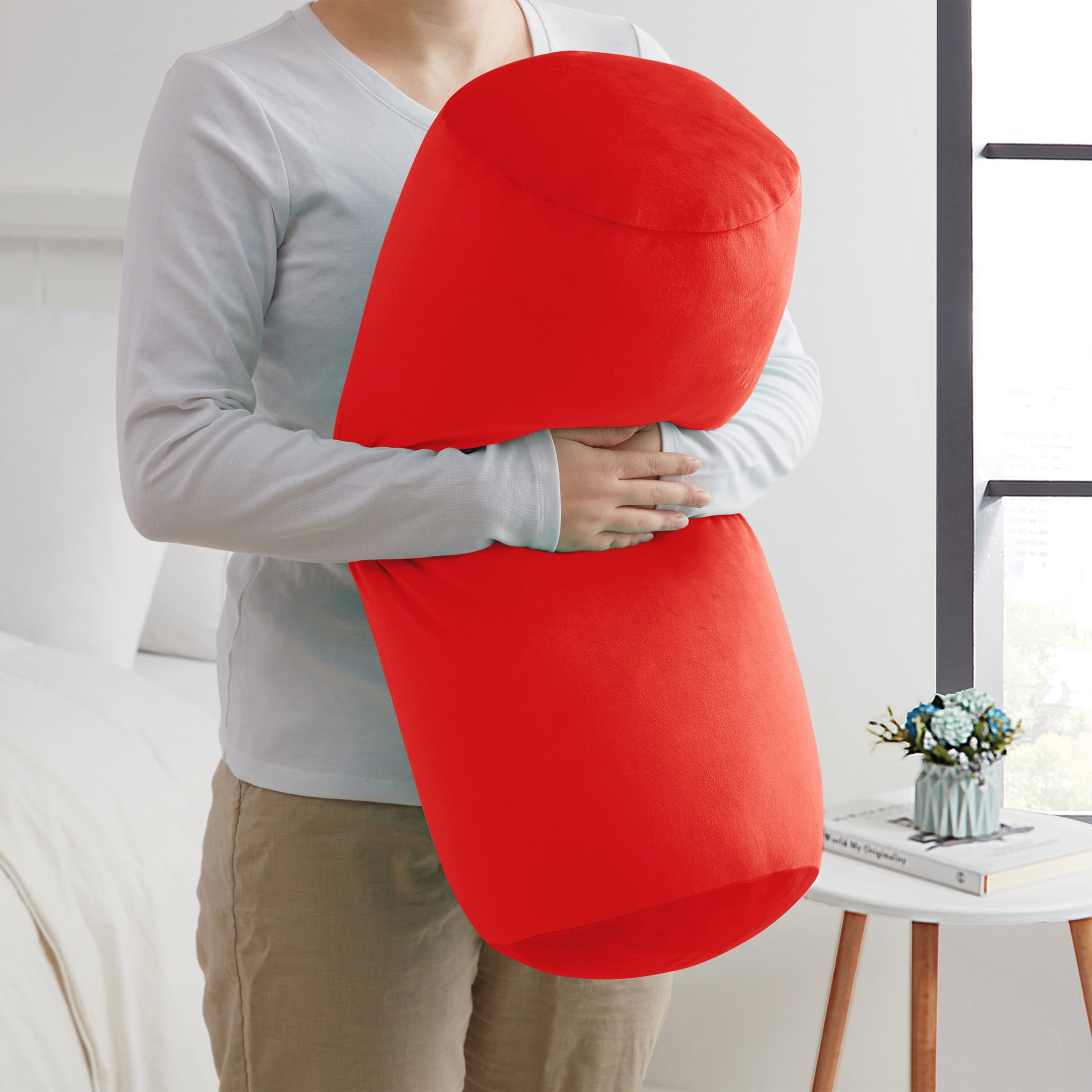 Mainstays 20" x 9" Red Squishy Extra Soft Bolster Decorative Pillow, 1-Pack, for All Ages