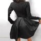 thumbnail image 3 of Vestido de cuero PU con bolsillos y cremallera para mujer, Mini vestido de fiesta de retazos, manga de malla de encaje Sexy, cuello alto, botón, elegante, Invierno, 3 of 6