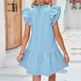 thumbnail image 5 of IROINNID Dress for Women 2023 Semi Formal Fall Dress Summer Round Neck Sold Color Sleeveless Pleated Fit&Flare Dress,Light Blue, 5 of 5