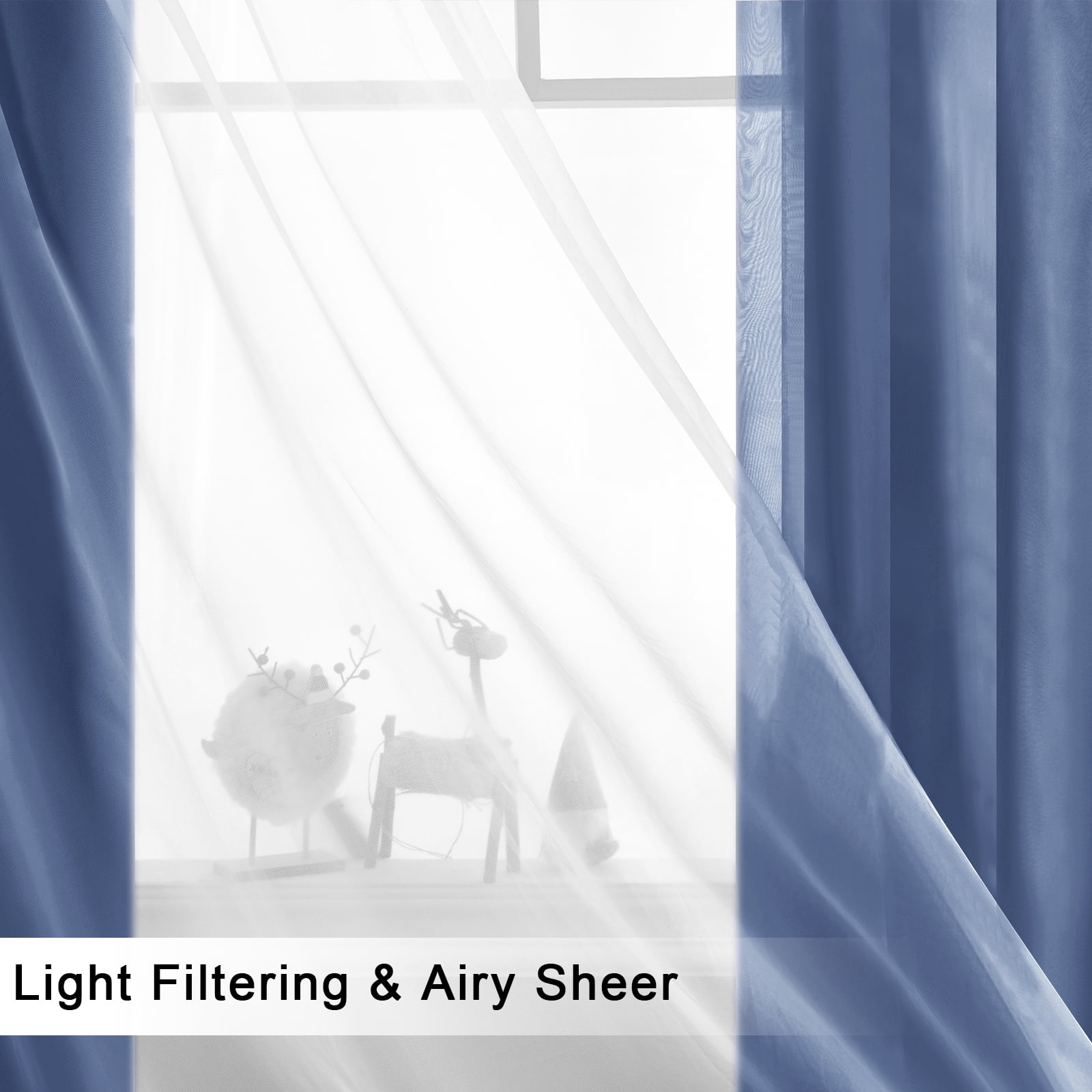 Hiasan Blackout Curtains with Sheer 84 Inches Long, Grommet Thermal Insulated Mix & Match Double Layer Window Curtains for Bedroom, Living Room, 2 Drape Panels with Tiebacks, Dust Blue, 52W X 84L