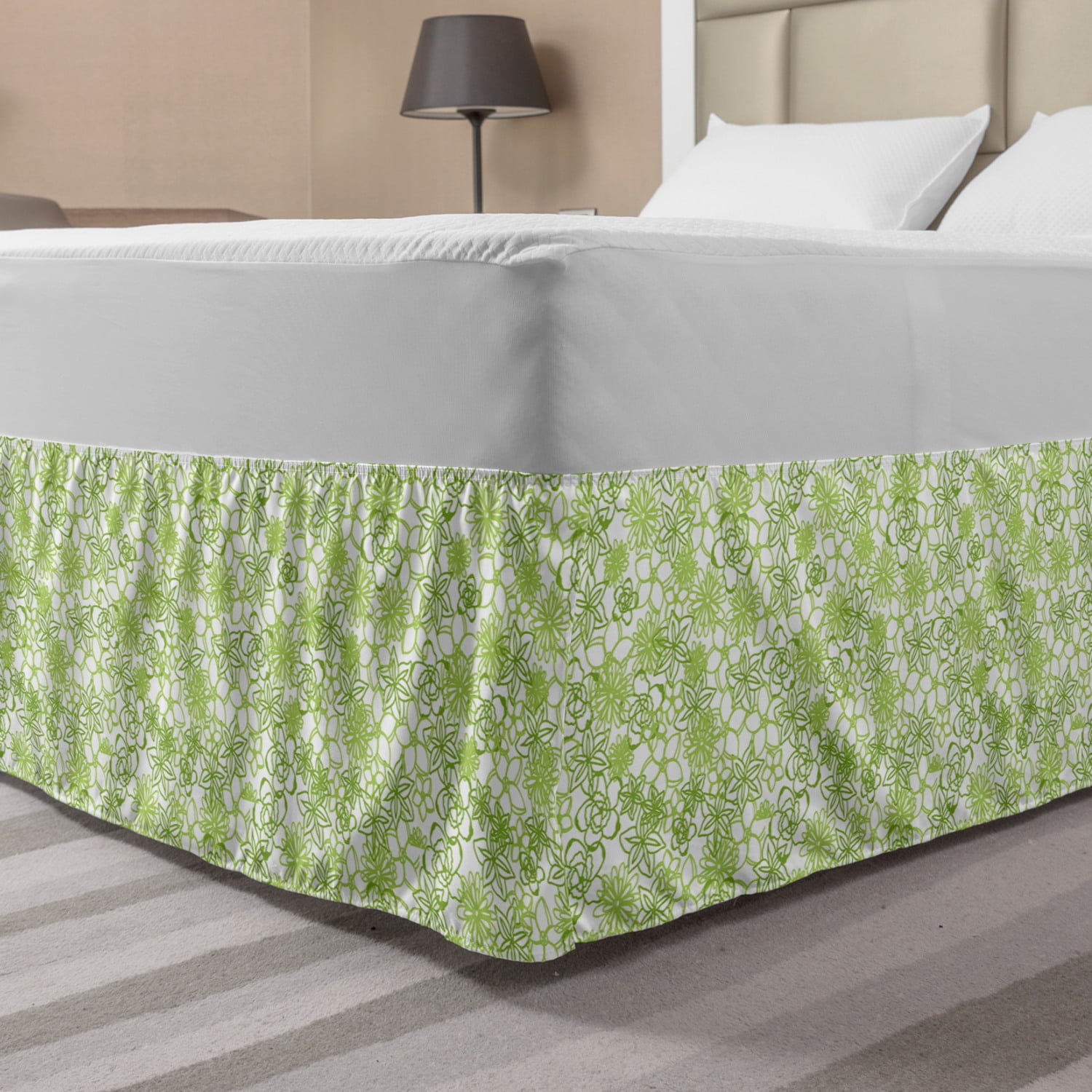 Floral Bed Skirt, Pastel Flower Motifs with Leaves and Branches Aster ...