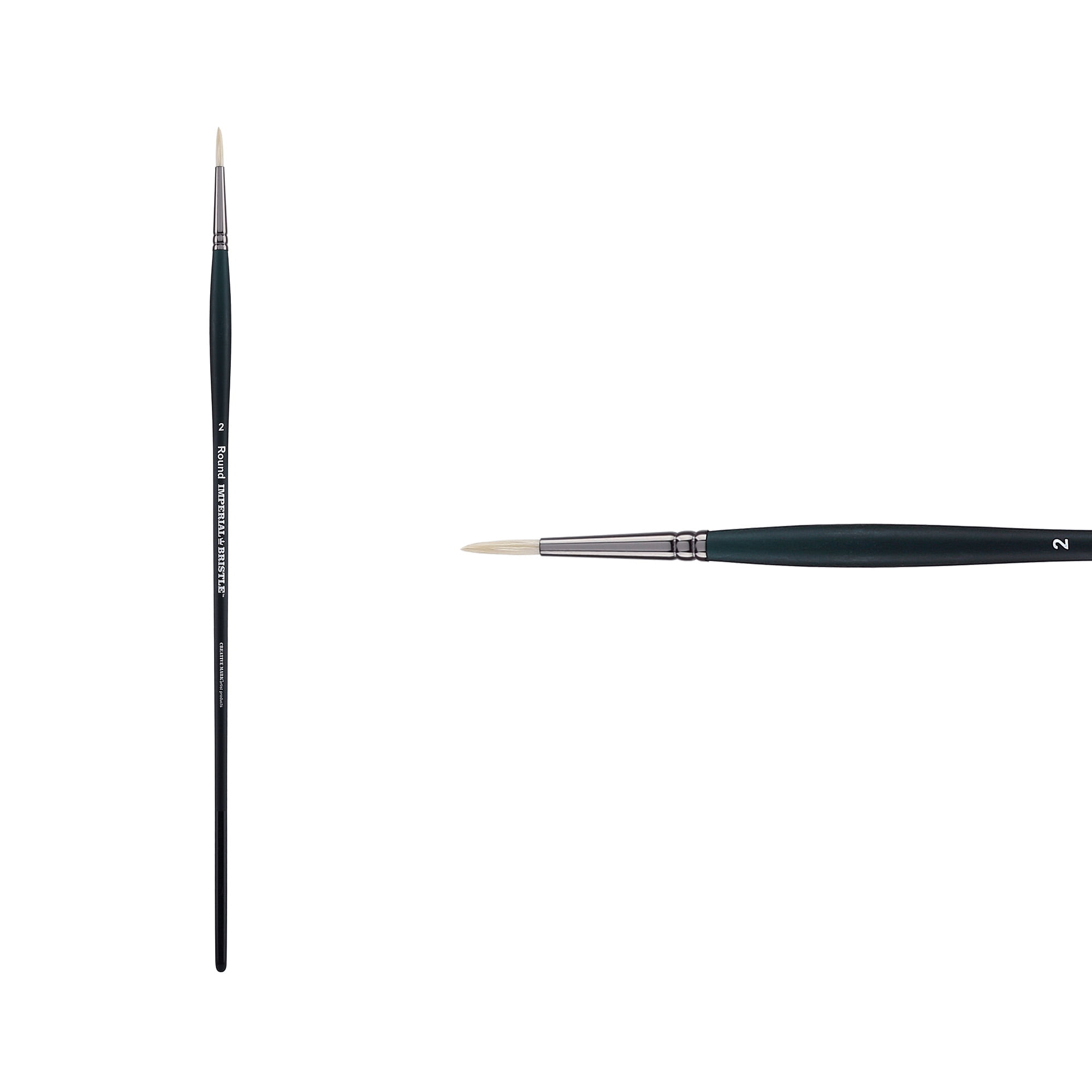Creative Mark Imperial Professional Chungking Hog Bristle Brush - Round #2- Pack of 3 Handmade Long Handle Oil Paint Brushes for Artists, Nickel-Plated Brass Ferrules, Stiff yet Soft Natural Bristles