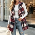thumbnail image 2 of QIYAGBSA Plaid Vest for Women Open Front Notch Lapel Sleeveless Mid Length Cardigan Outerwear with Side Pockets Fall Casual Lightweight Layer, 2 of 5