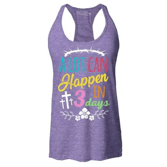 Shop4Ever Women's A Lot Can Happen in 3 Days Easter Christian Racerback Tank Top Small Purple