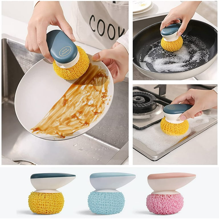 Long Handle Replaceable Mesh Dish Scrubber Nylon Scourer Nanofiber Scouring  Kitchen Sponge Cleaning Dish Brush Reusable