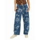 thumbnail image 3 of Vaqueros Rectos, Holgados, Informales, de Tiro Medio y Pierna para Mujer, Estilo Boyfriend Y2K, Pantalones Cortos de Mezclilla Flores Azules XXL, 3 of 8